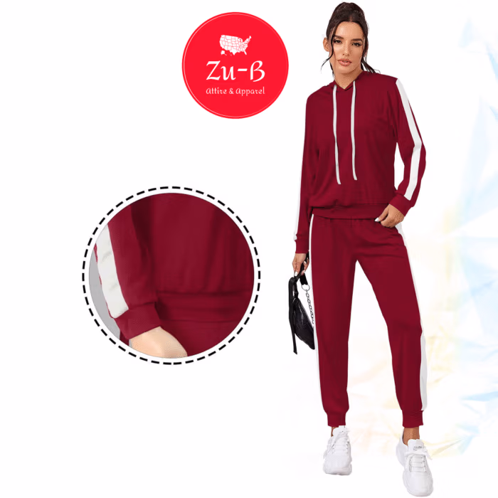 Women’s maroon tracksuit set with hoodie and joggers