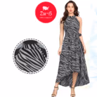 Zebra print sleeveless high-low dress in black and white by Zu-B