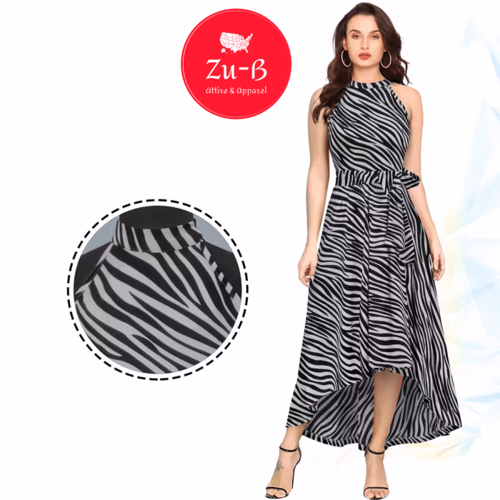 Zebra print sleeveless high-low dress in black and white by Zu-B