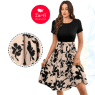 Zu-B Women's Floral Fit & Flare Midi Dress in Cream Beige