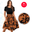 Zu-B Women's Floral Fit & Flare Midi Dress in Rust Brown