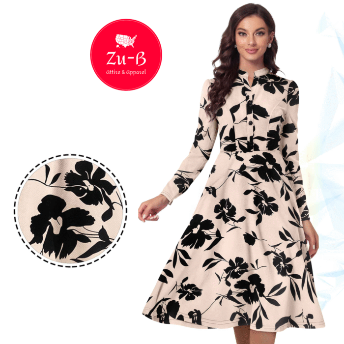 Zu-b Off-White Floral Fit & Flare Dress for Women – ZUB-D1576