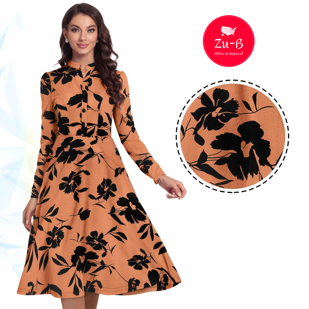 Zu-b Peach Floral Fit & Flare Dress for Women – ZUB-D1576