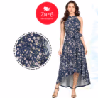 Navy floral sleeveless high-low women’s dress – Zu-b NP D-S