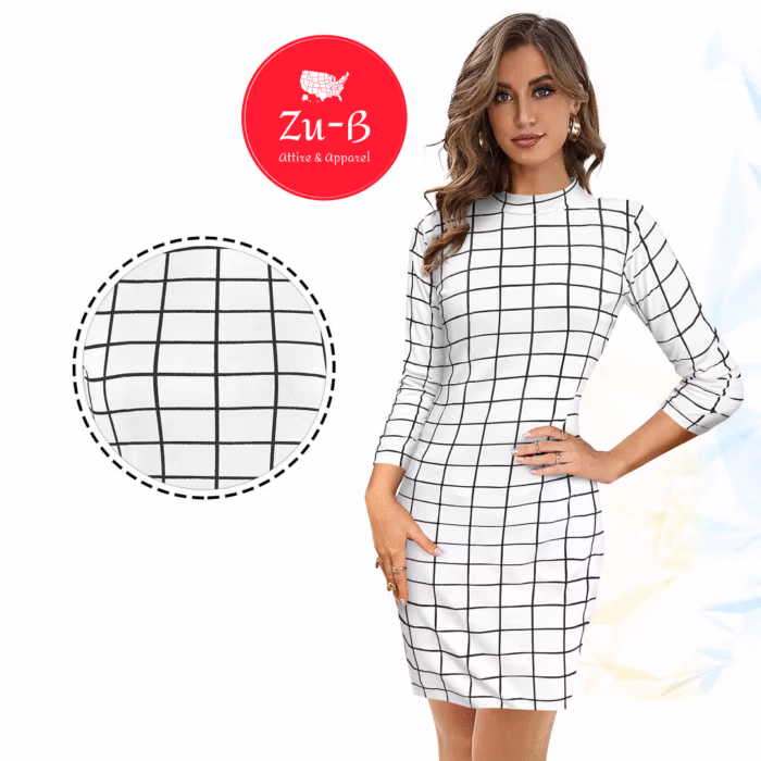 Zu-b white bodycon dress with black grid print