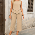 Women's Taupe layered sleeveless co ord set with culotte pants