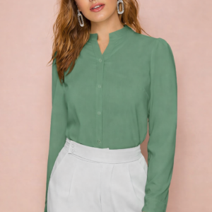 zu-b women green mandarin collar blouse long sleeve 2701