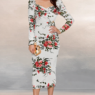 Zu-B white floral sweetheart neck bodycon midi dress for women