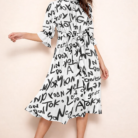 Zu-B women white printed belted midi dress style 6011