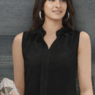 Zu-B women black sleeveless mandarin collar blouse style 5931