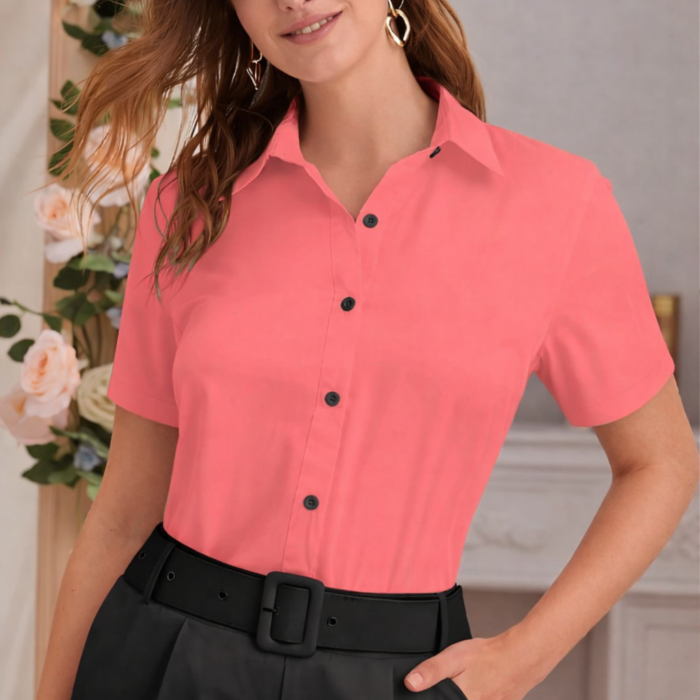 Zu-B women button down Coral Pink shirt top model 9001 casual office wear