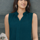 Zu-B women teal sleeveless mandarin collar blouse style 5931