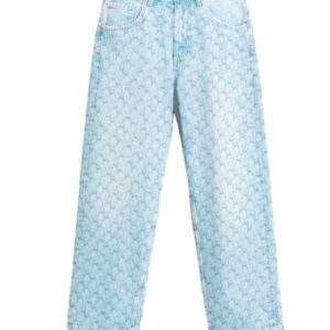Monogrammed Straight Fit Jeans -  Ice Blue